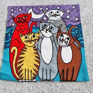 Cats Whimsy by Shelagh Duffett  Throw Pillow Cover Cat Embroidery 17"